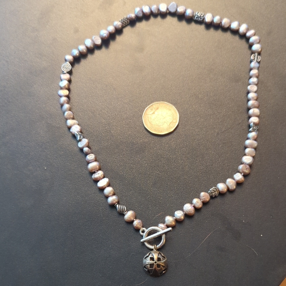 Baroque Mocha Pearls With Sterling Silver Stations and Pendant